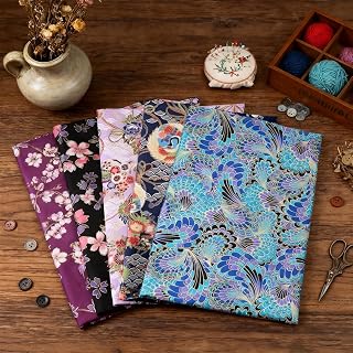 Pack of 5 Pieces Cotton Craft Fabric Square 10 x 8 Inch (25 x 20 cm) Colorful Japanese Style Cotton Fabric for Wrapping Plaid Quilting Sewing Patchwork
