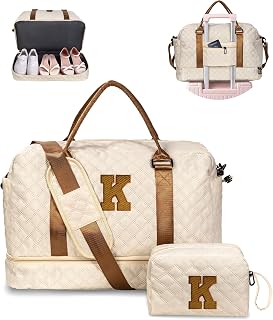 Vogewood Girl Gift-Birthday Gifts for Teen/Women-Weekender Bags for Women | Personalized Gift-Girls Duffle Bag with Wet Pocket,Girls Travel Bags with Makeup Bag Gifts for Mom/Grandma/Friend (Letter K)