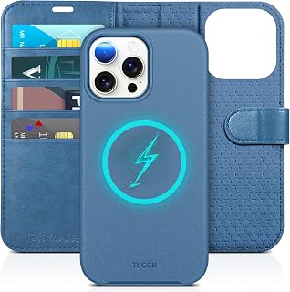 TUCCH iPhone 15 Pro Max Wallet 2-in-1 Case, Light Blue