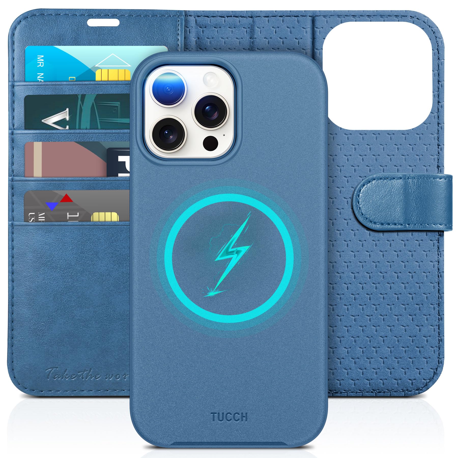 TUCCH iPhone 15 Pro Max Wallet 2-in-1 Case, Light Blue