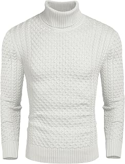 Coofandy Men's Slim Fit Turtleneck Sweater Casual Knitted Cable Plain Sweater