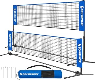 SONGMICS 3m/4m/5m Badminton Net, Volleyball Net with Height Adjustable Poles, Portable Net for Junior Tennis, Beach Volleyball, Pickleball, for Garden Park Outdoors