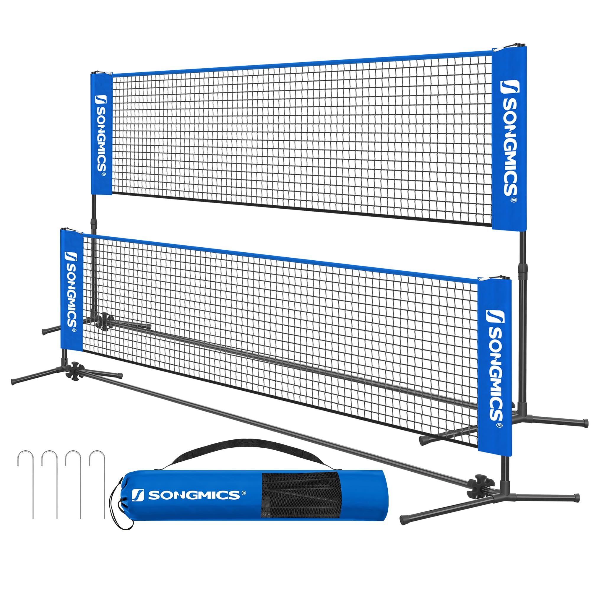 SONGMICS 3m/4m/5m Badminton Net, Volleyball Net with Height Adjustable Poles, Po