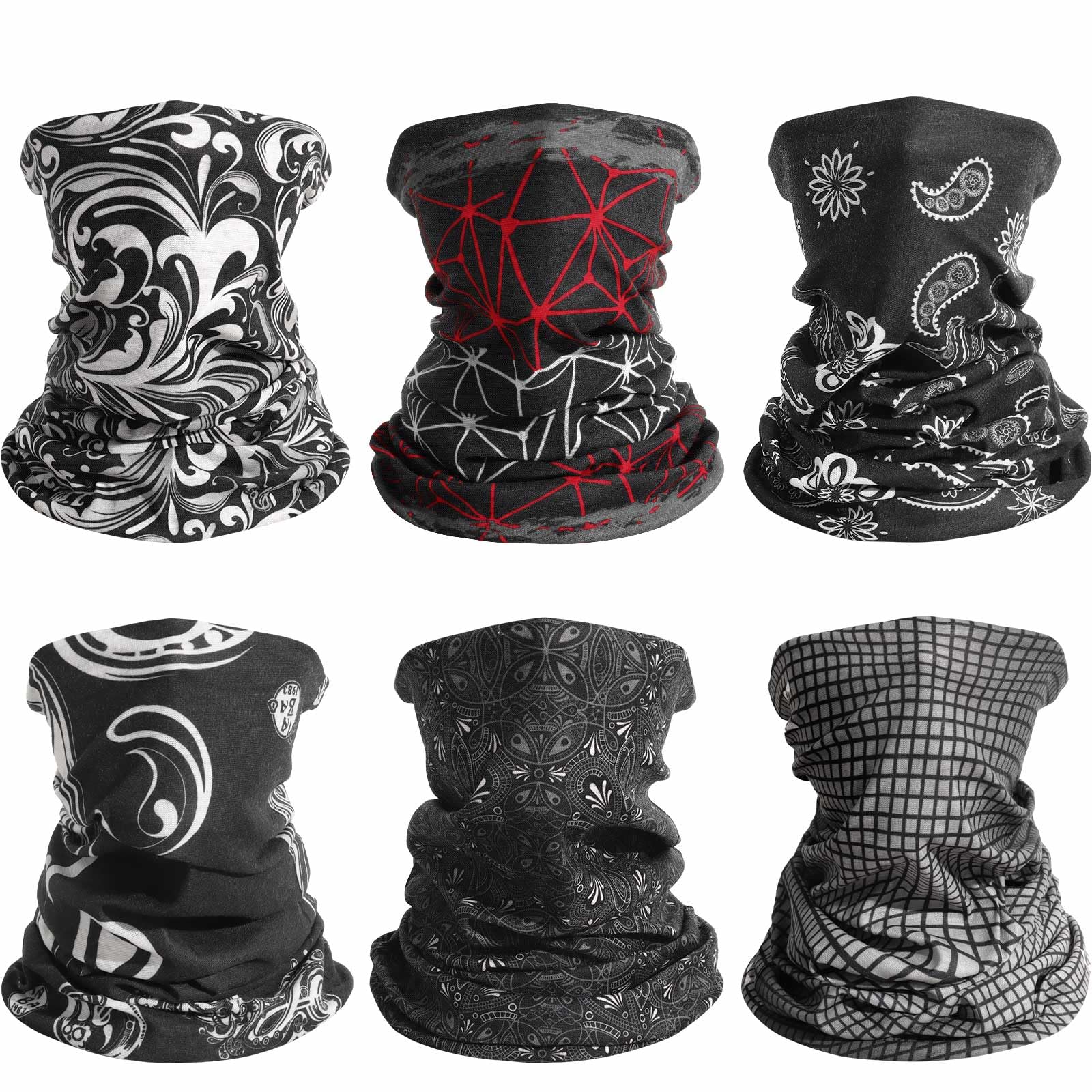 Awumbuk Neck Gaiter for Men Women, 6 Pack Face Mask Breathable Face Cover for Su