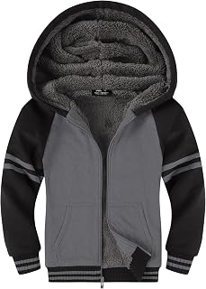 ZITY Boys Zip Up Hoodie Fleece Jacket Kids Sherpa Lined Sweatshirts Outerwear Unisex Warm Winter Coat 6-15 Years Old