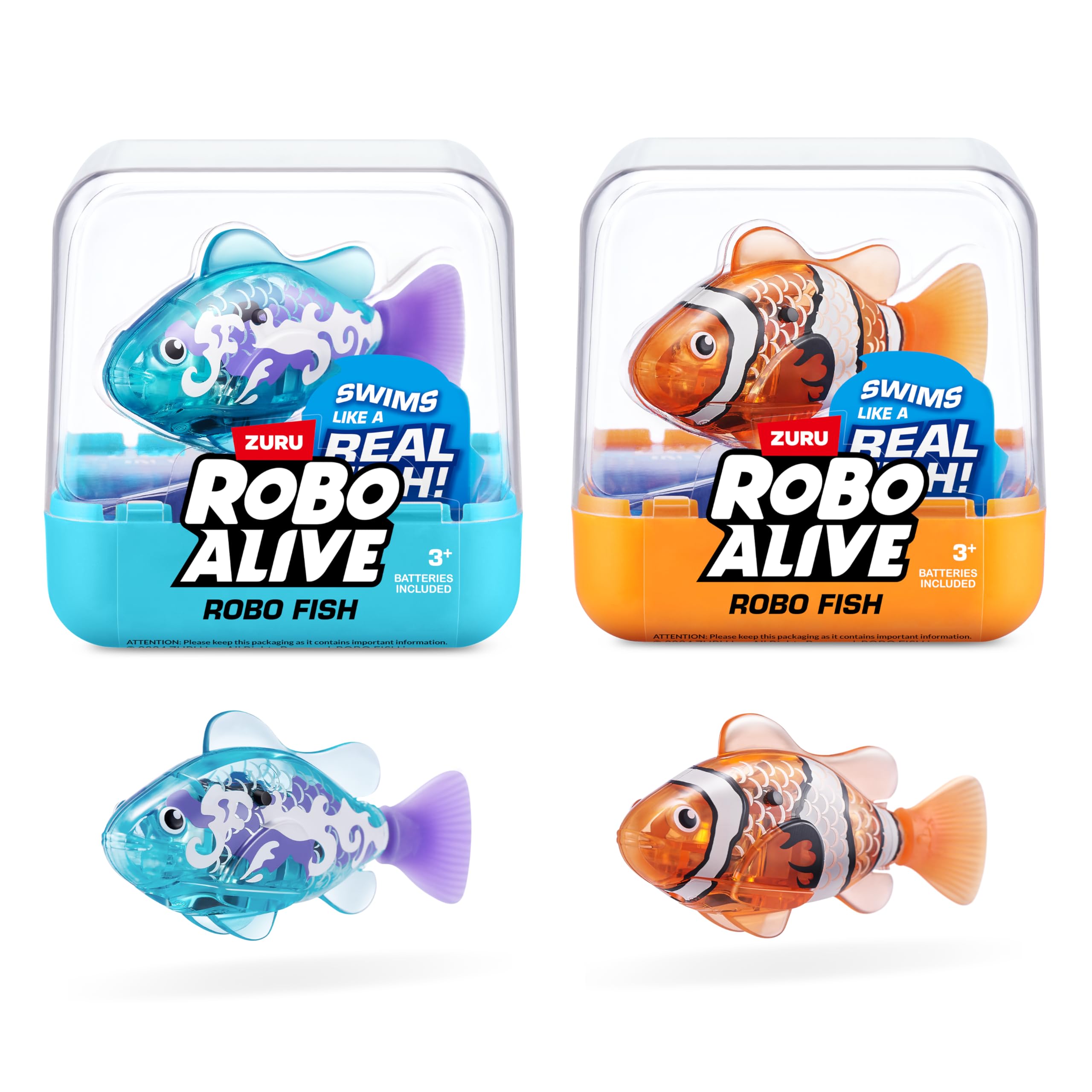 Robo Alive Robo Fish Robotic Swimming Fish (Teal + Orange) by ZURU Water Activat