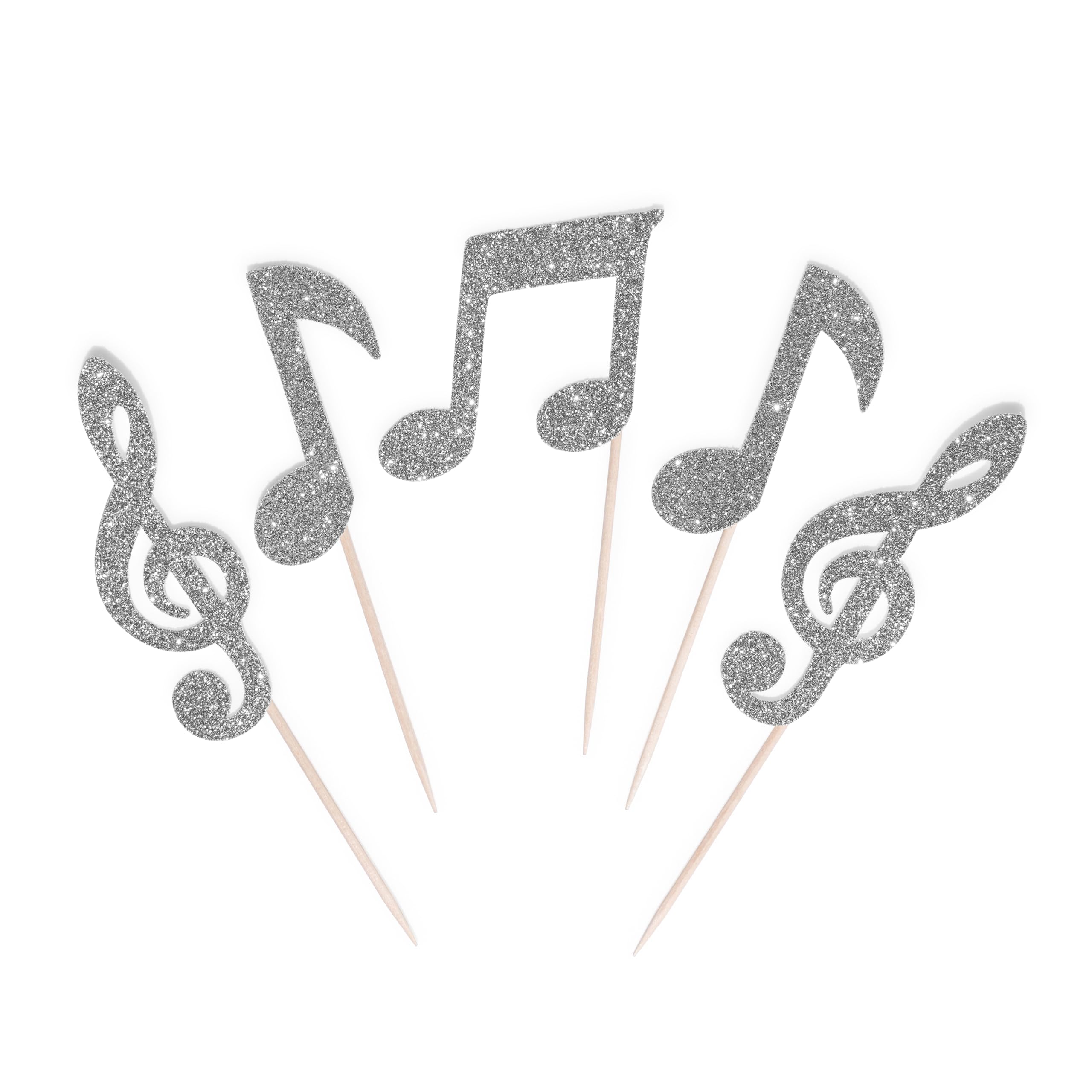 12 Pack Silver Musical Notes Cupcake Toppers, Music Cake Decor, Birthday Party W