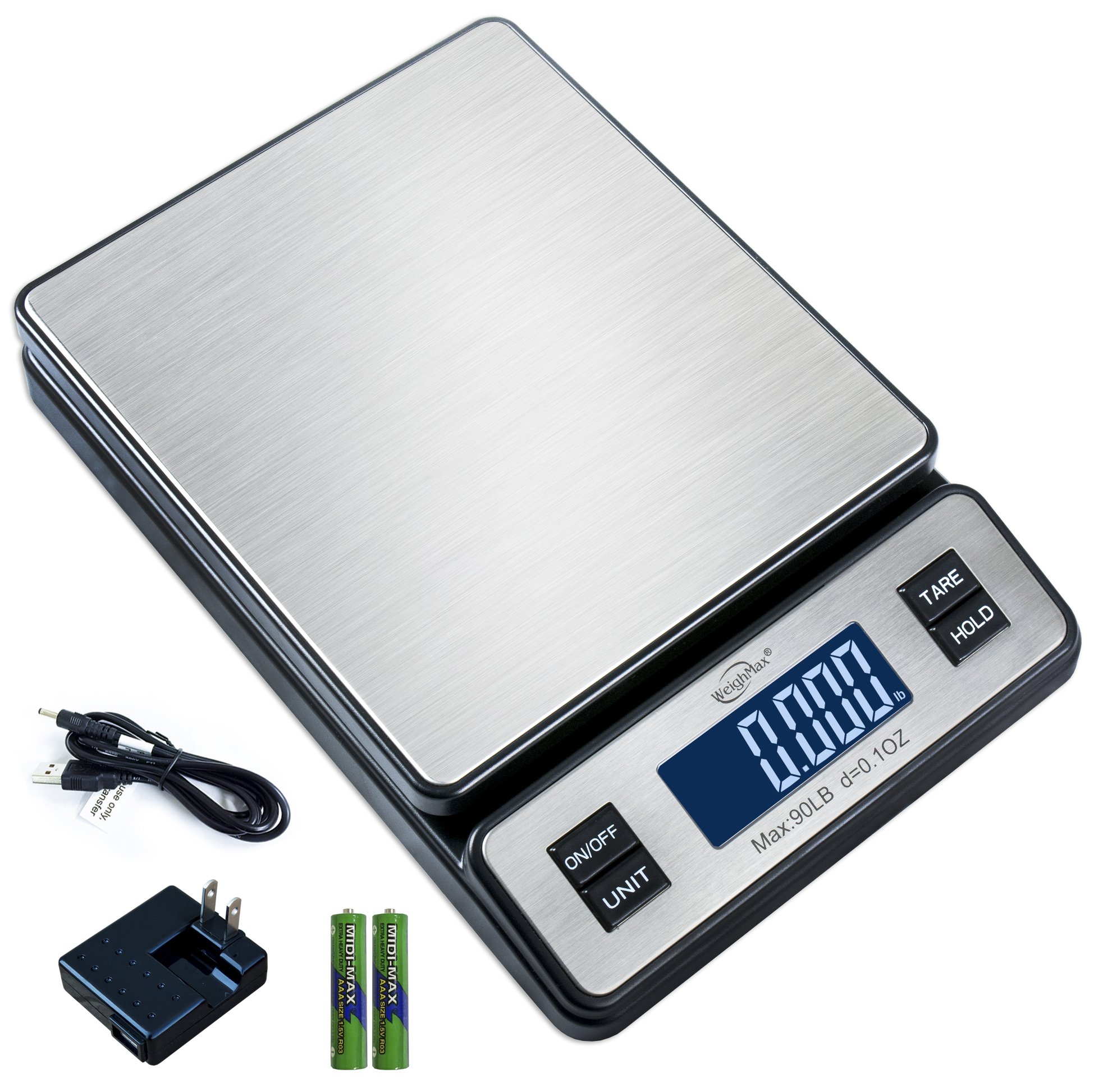 Weighmax W-2809 90 LB X 0.1 OZ Durable Stainless Steel Digital Postal Scale, Shi