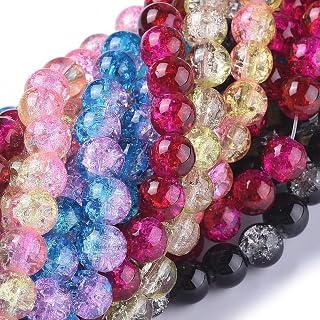 About 100pcs 8mm Round Crackle Glass Beads Handmade Loose Spacer Beads for DIY Friendship Bracelet Necklace Crafts Jewelry Making