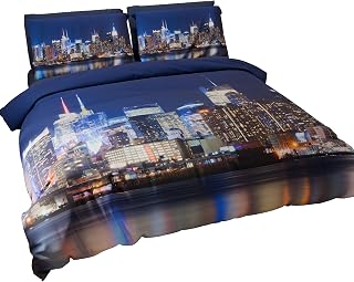 PETTI Artigiani Italiani - Double Duvet Cover Set 200 x 220 cm (2 Pillowcases 80 x 80 cm Included), Microfibre Duvet Cover Set with Digital Print New York - Made in Italy