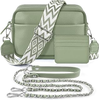 BROTOU Crossbody Bag for Women, Leather Handbag & Shoulder Bag with Adjustable Wide Strap, Chain Strap & 3-Slot Card Holder, Camera Cross Body Bag for Lady Girl Shopping Daily Use