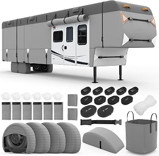 5th Wheel RV Cover Fit 30-33 ft, Fifth Wheel Camper Cover for Outdoor Storage, Windproof Straps, Reinforced Corners, Breathable Design, RV Protection Cover