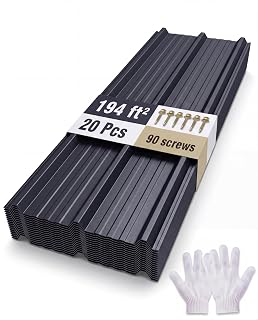 Volkmi 20‑Pack 70.9''l x 19.8''w Ribbed Metal Roofing Panels Cover 195 Ft² | 29 Ga Corrugated Roofing Tin Sheets, Anti‑Cut & Purlin Bearing Leg, for Carport, Chicken Coop and Outdoor Shelter Black