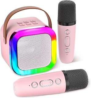 Aplsinvivi Karaoke Machines for Kids Adults, Mini Karaoke Machine with 2 Wireless Microphones, Kids Toys Birthday Gifts for Girls Ages 6, 7, 8, 9, 10, 12 +Year Old Family Home Party(Pink)