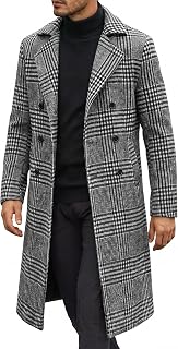 COOFANDY Gabardina larga con doble botonadura para hombre