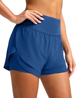 SANTINY 2 in 1 Running Shorts for Women with 3" High Waist Pockets Workout Athletic Shorts with Lining