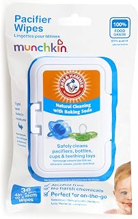 Munchkin Arm & Hammer Pacifier Wipes - Safely Cleans Breast Pump Parts and Feeding Essentials for Baby and Toddler, 1 Pack, 36 Wipes