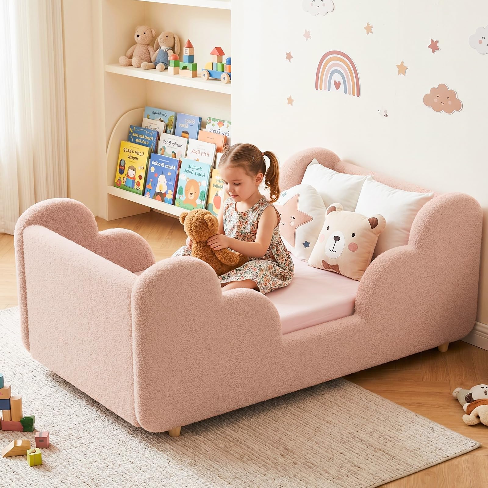 𝐍𝐞𝐰 𝐔𝐩𝐠𝐫𝐚𝐝𝐞 Pink Soft & Cute Cloud Toddler Bed 70 x 140 cm
