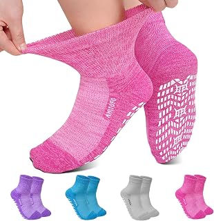 LOFIR Diabetic Socks for Women Men: Bamboo Extra Elastic Non-Slip Slipper Socks with Padded Wide Top Grip Loose Fit & Breathable Seamless for Swollen Feet Elderly Hospital 6-14 4 Pairs