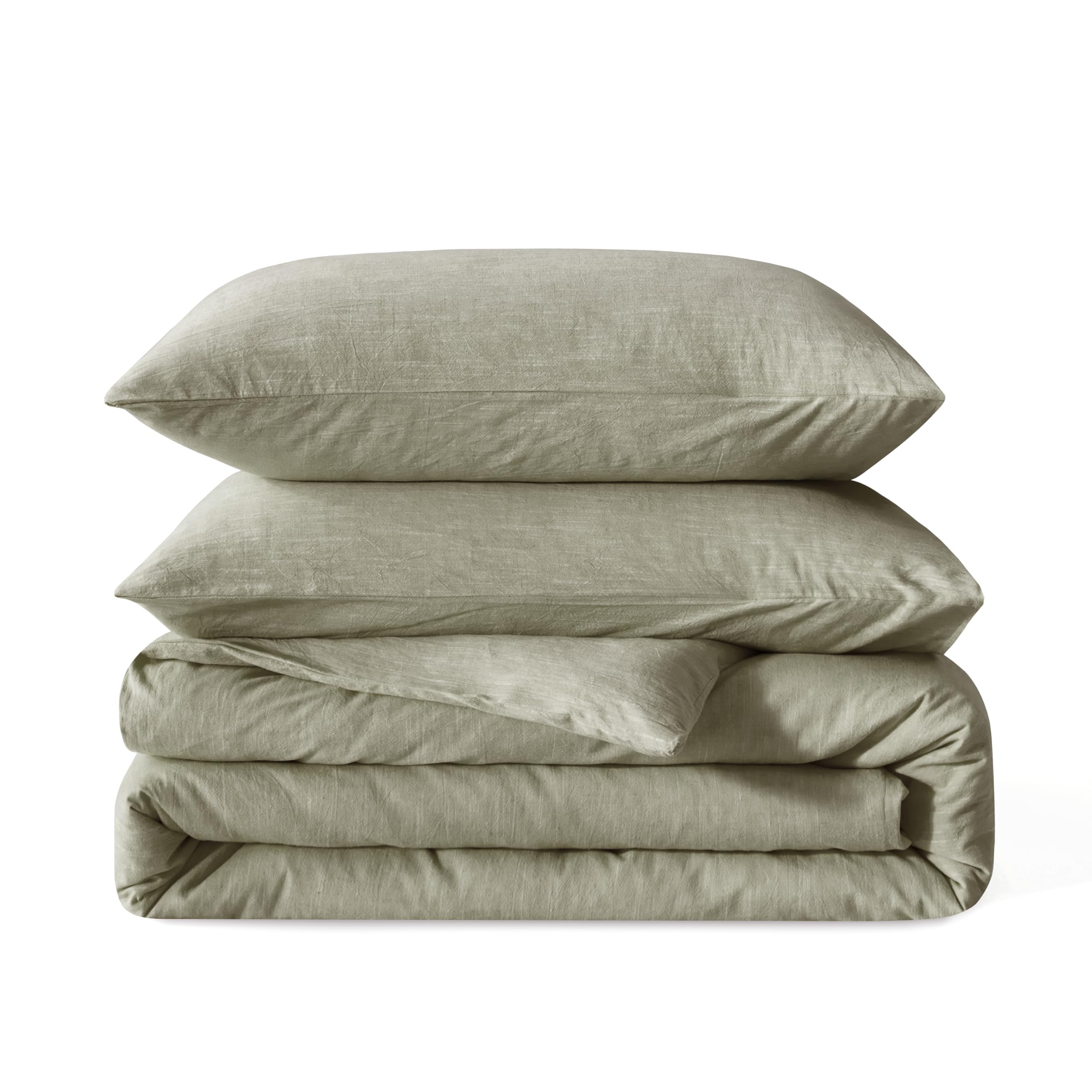 BFS Home Linen Duvet Cover Queen Size Soft Breathable Cotton Linen Blend 3 Piece