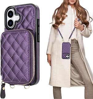 Bocasal Crossbody Wallet Case Card Holder for iPhone 17, Dark Purple