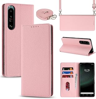 [Hamany] Compatible xperia 1 ii Case Shoulder Xperia 1ii Case Notebook Type Smartphone Strap Card Storage Wallet Stand Function SO-51A Smartphone Case SOG01 Cover Magnetic Women Shoulder Sling Neck