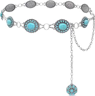 Turquoise Chain Belt for Women, Western Cowgirl Concho Belt