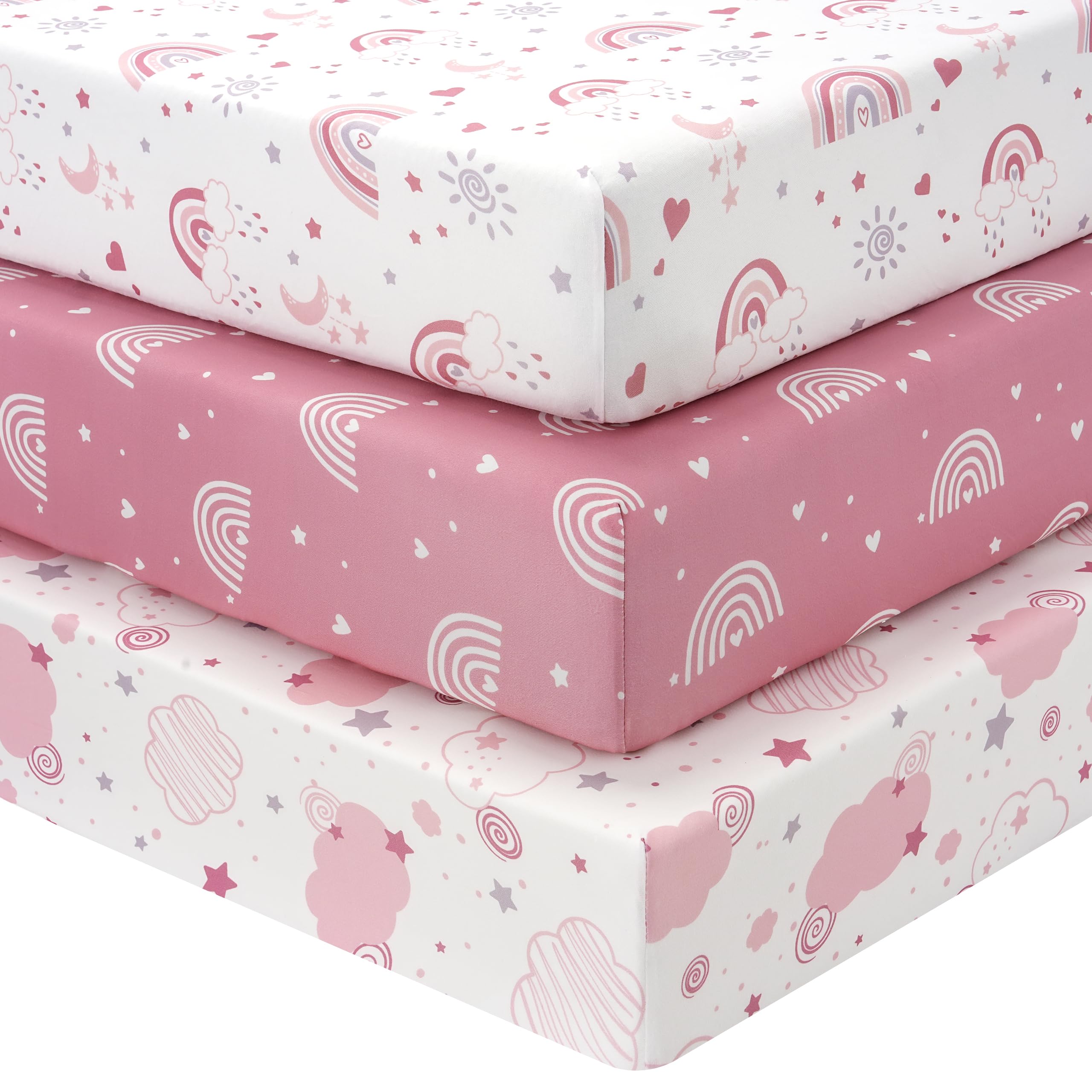 FIEMOL Baby Crib Sheets Girl, 3 Pack Toddler Bed Sheets Fitted 52”x28” | Super S