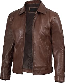 fjackets Mens Leather Jacket Vintage Style Real Lambskin Leather Jackets for Men Shirt Collar Moto Biker Jacket
