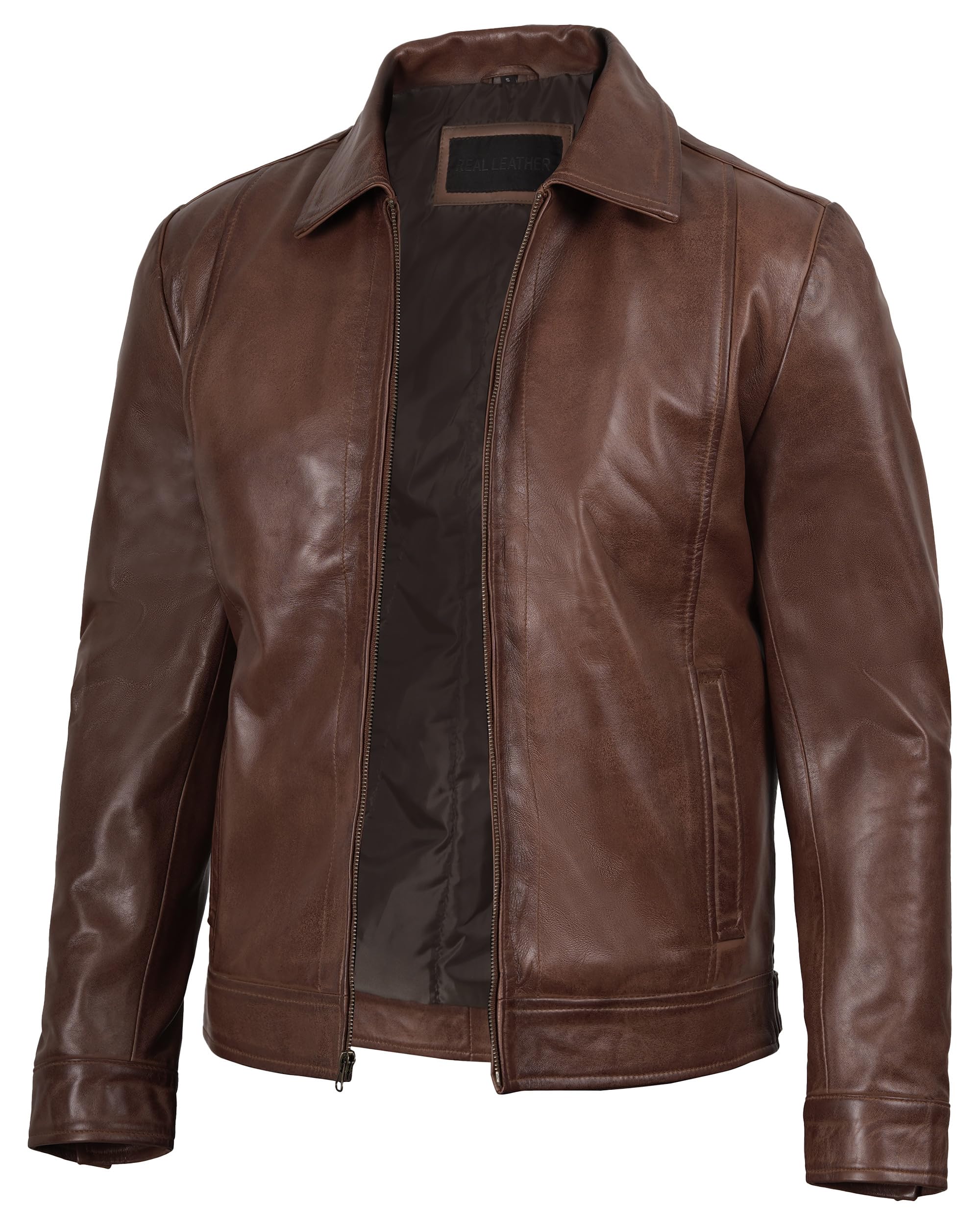 fjackets Mens Leather Jacket Vintage Style Real Lambskin Leather Jackets for Men