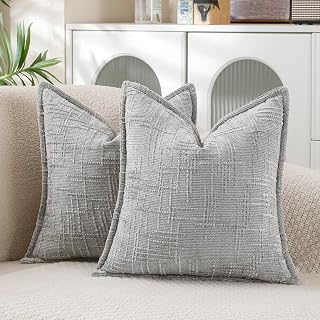 Cushion 50 x 50 cm, Grey Light Grey Cushion Covers, Sofa Cushion, Decorative Cushion, Chenille Decorative Cushion Cover, Boho Decorative Couch Cushion for Couch, Sofa, Bed, Bedroom, Living