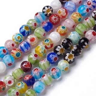 5 Strands of Handmade 16mm Round Millefiori Glass Beads, Loose Round Glass Spacer Beads for Bracelets, Necklaces, Jewelry Making and DIY Crafts, Around