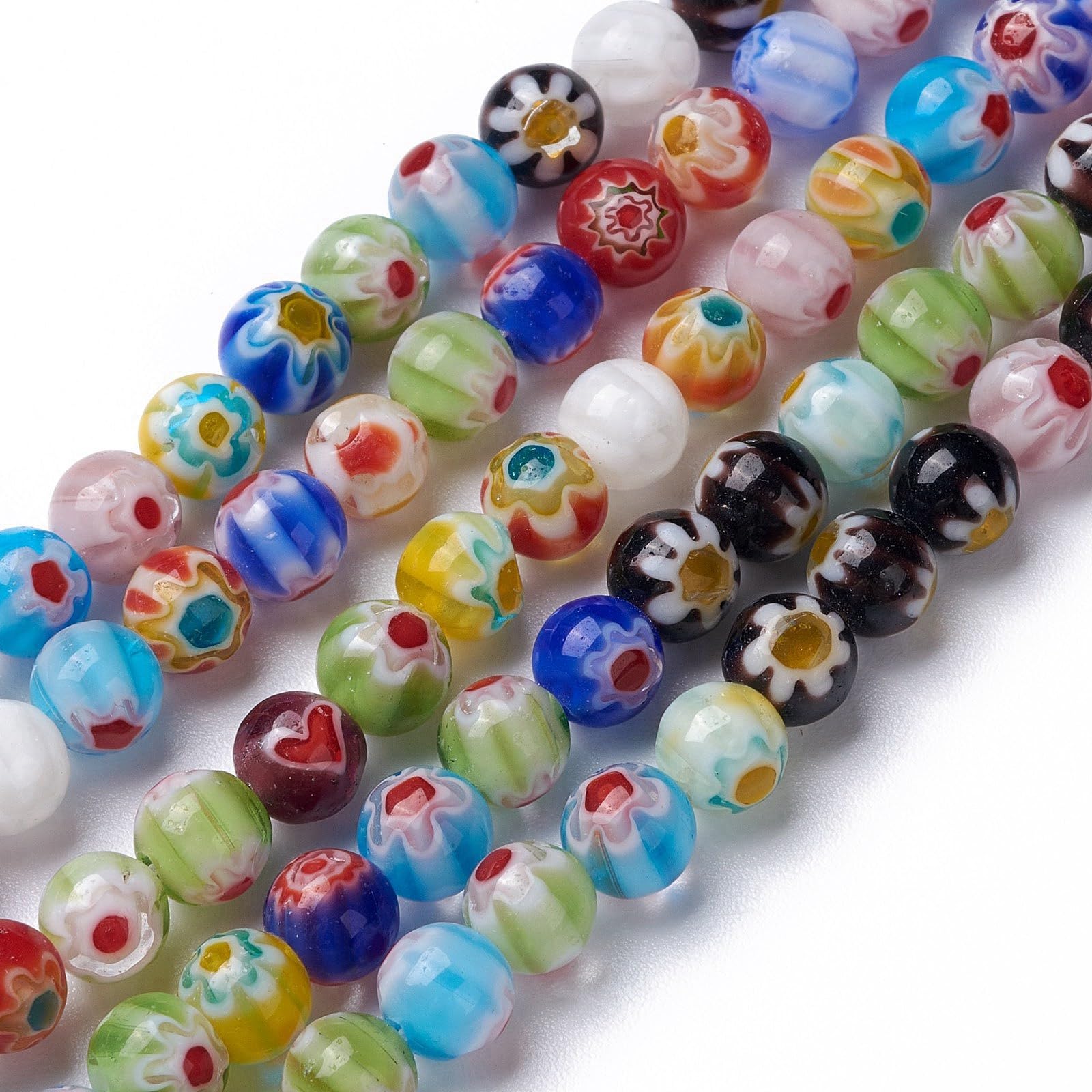 5 Strands of Handmade 16mm Round Millefiori Glass Beads, Loose Round Glass Space