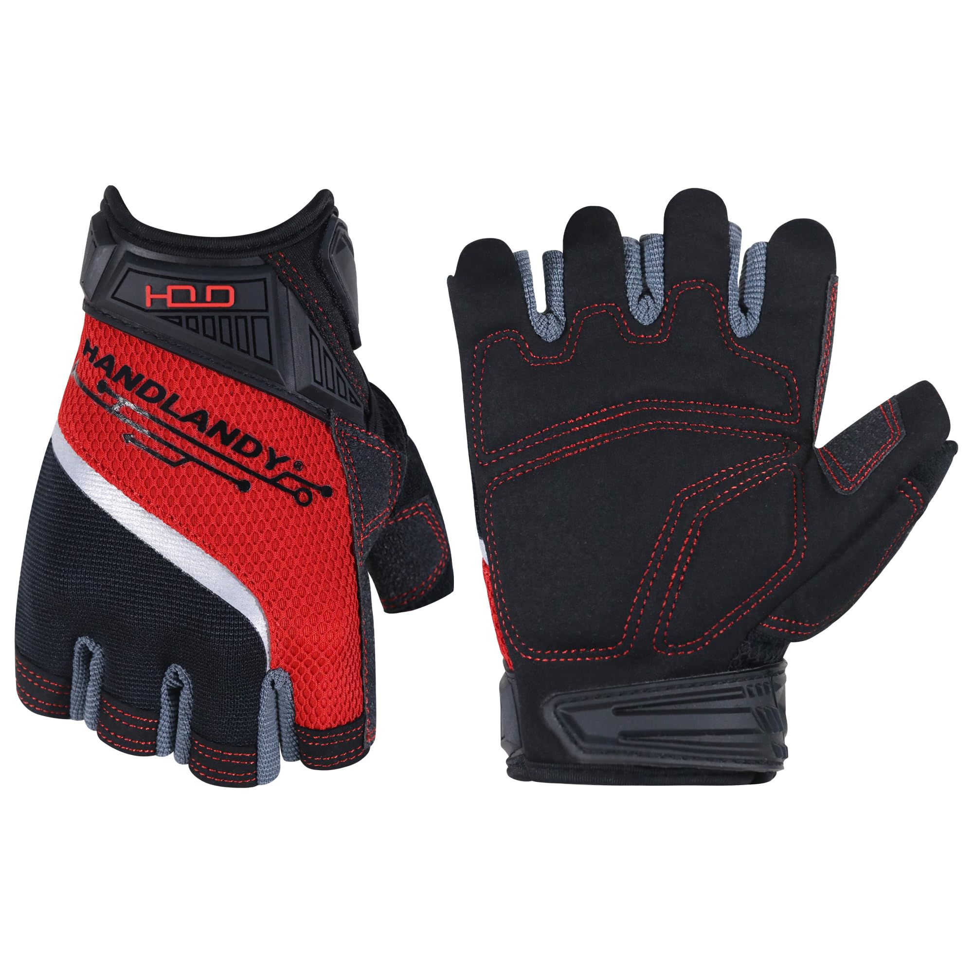 HANDLANDY Fingerless Work Gloves for Men, Half Finger Working Glove Grip Shock-A