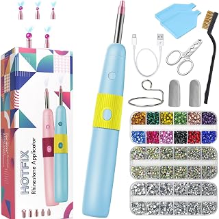 5-in-1 Cordless Hotfix Rhinestone Applicator Tool, Bedazzler Kit (Blue) | 4000mAh, self-suction, 3 temp settings, 5 screw-on tips; hotfix rhinestones only for clothing, costumes & fabric bags