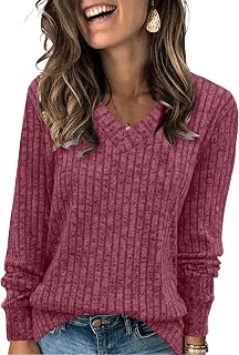Long Sleeve Shirts V Neck Women Casual Autumn Tunic Sweaters Lightweight Fashion Clothes 2025