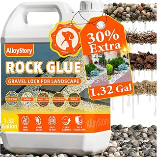 1.32Gallon Rock Glue for Landscaping, Pea Gravel Binder & Stone Adhesive | Strong Mulch Glue & Gravel Stabilizer for Pea Gravel, Pebbles, and Stone for Garden Walkways, Yards, Patios, and Driveways