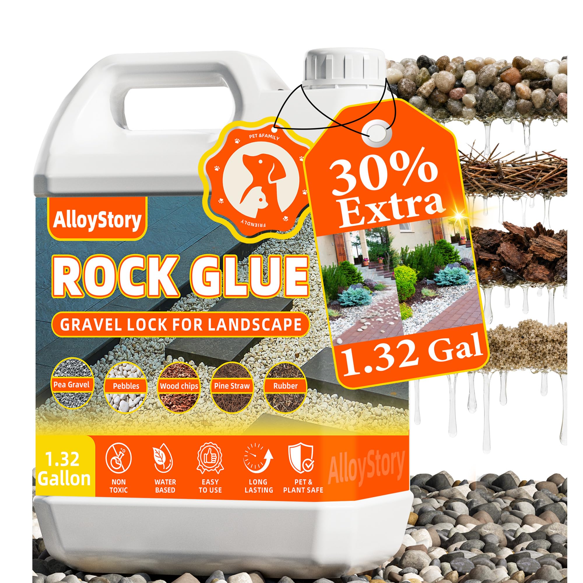 1.32Gallon Rock Glue for Landscaping, Pea Gravel Binder & Stone Adhesive | Stron