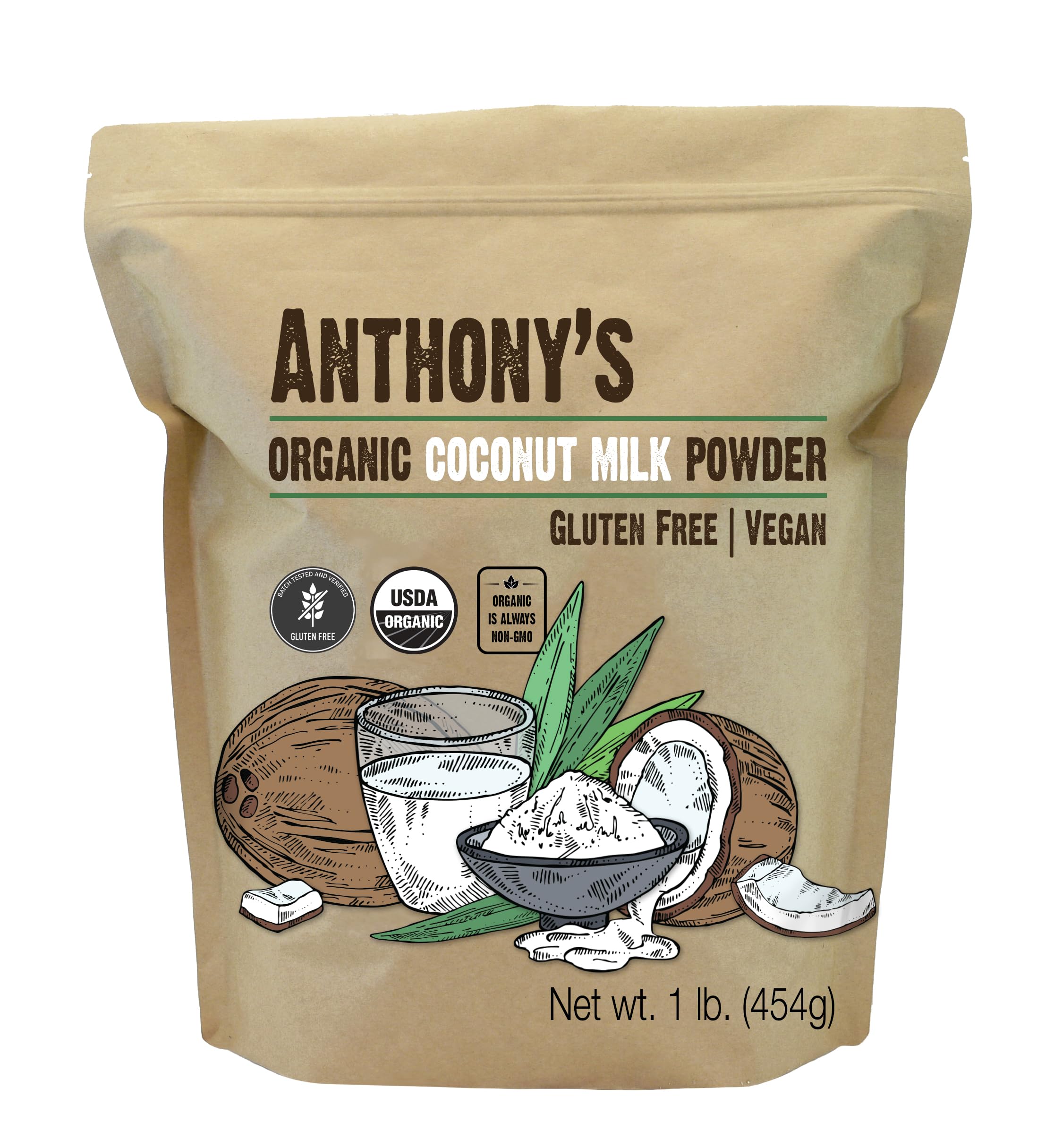 Anthony's Organic Coconut Milk Powder, Gluten Free, Vegan & Dairy Free, 454 Gram