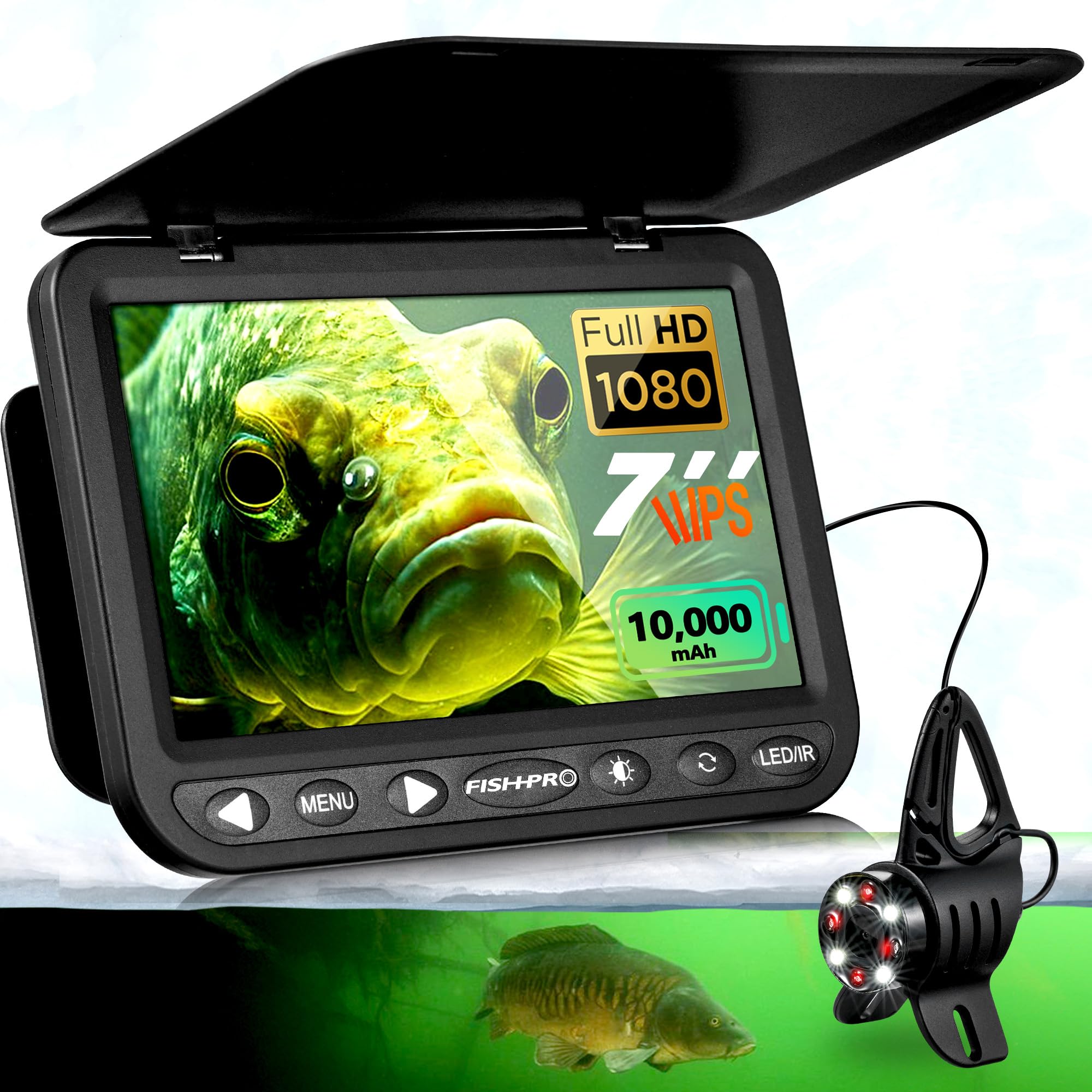 [FishPRO® 2026 Upgrade] NO.1 HD 1080P Underwater Fishing Camera 7'' IPS- w/10,00