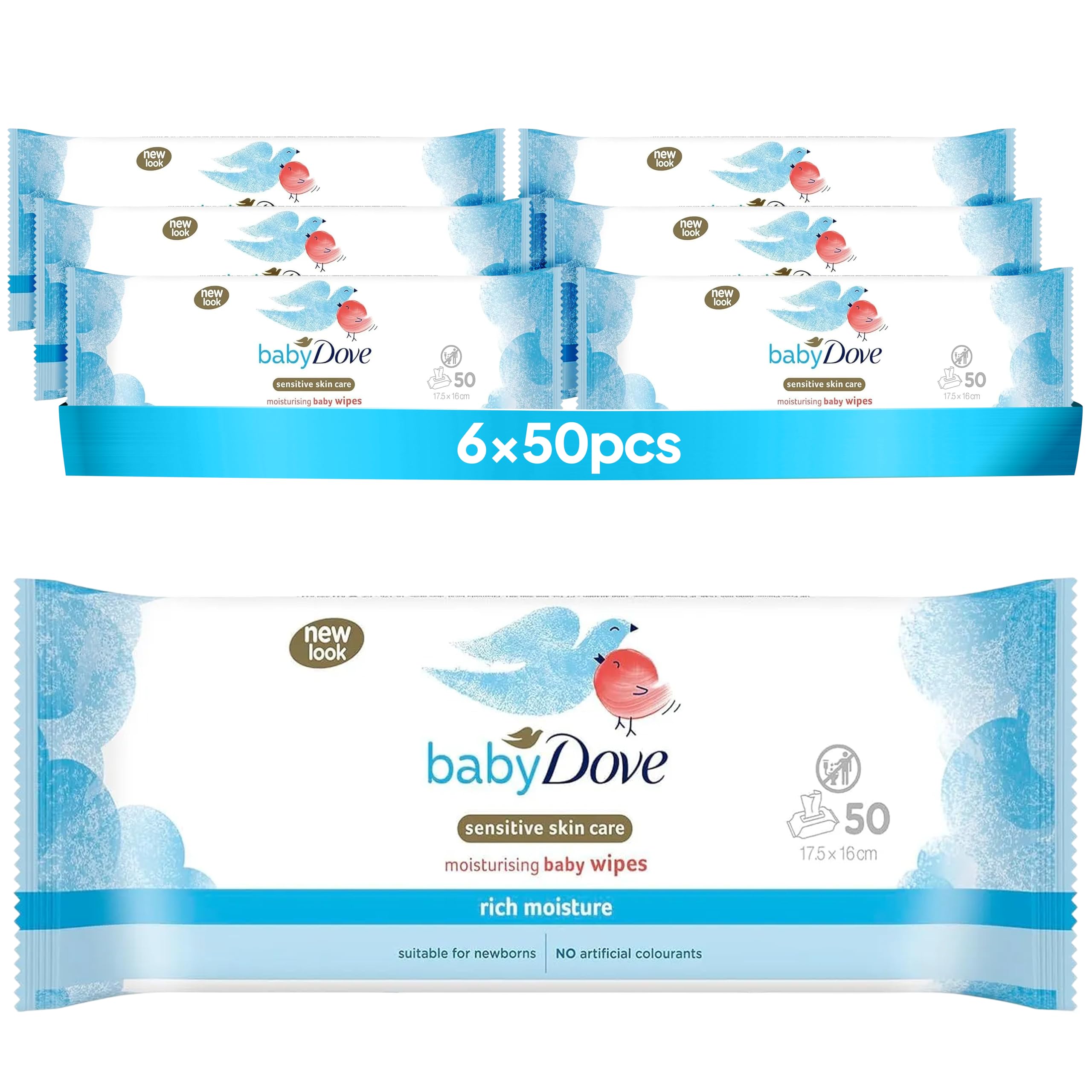 Baby Dove Rich Moisture Moisturising Baby Wipes, 6-Pack | Soft cleansing wipes, 