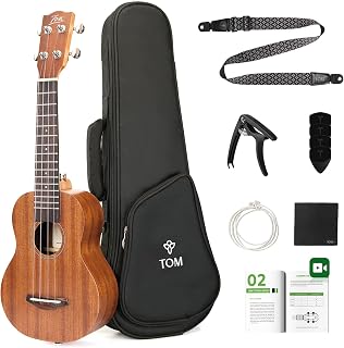 TOM 21 Inch Sapele Soprano Ukulele Beginner Kit for Kids | Affordable sapele soprano uke with Pre-Installed D'Addario strings, online lessons, gig bag ect. Great first ukulele