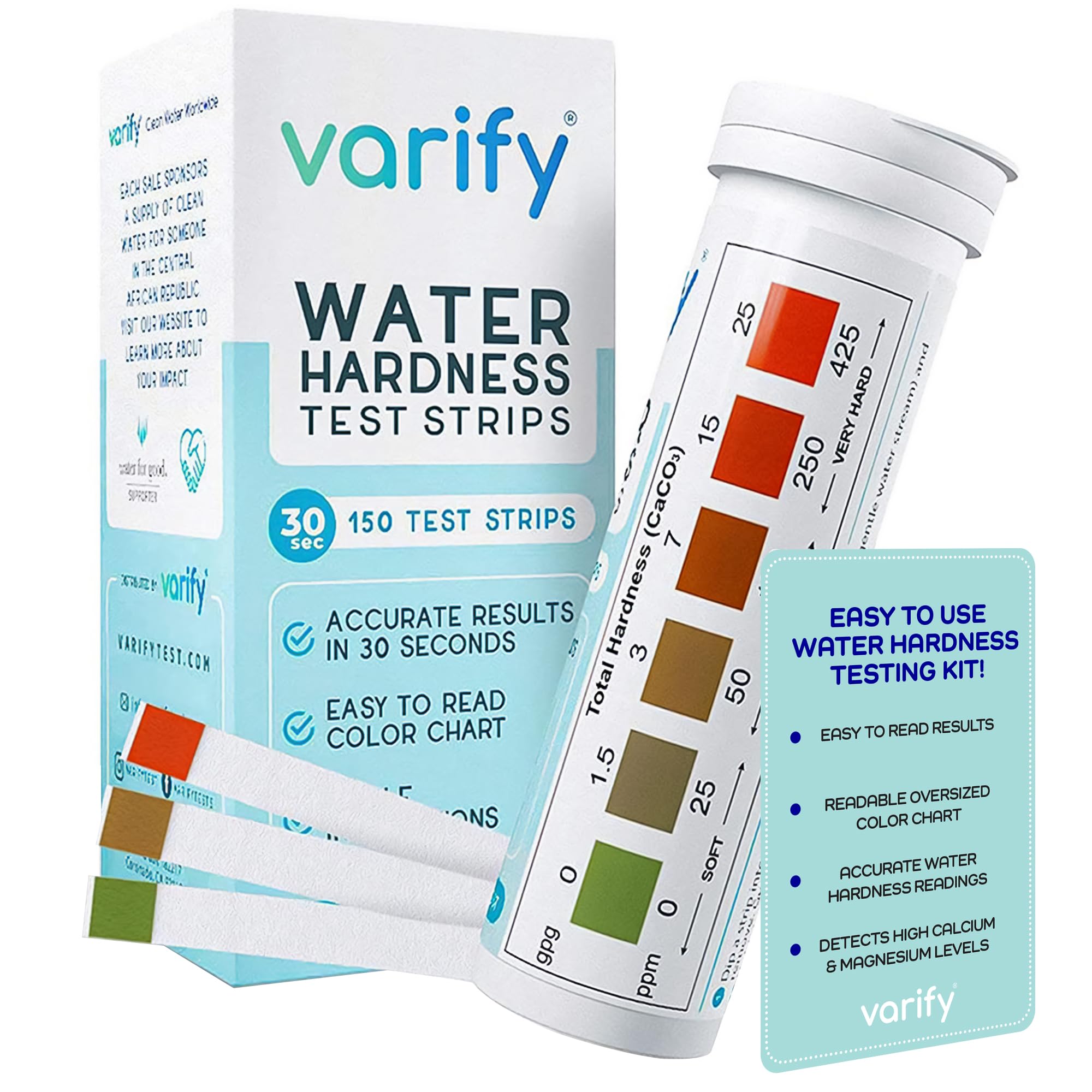Varify Water Hardness Test Kit - Hard Water Test Strips for Well & Home | 150 ha