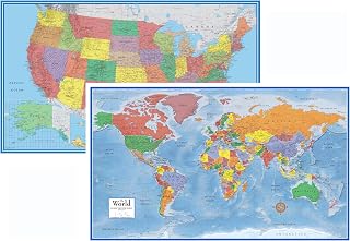 24x36 World and USA Classic Premier 3D Two Wall Map Set (Laminated)