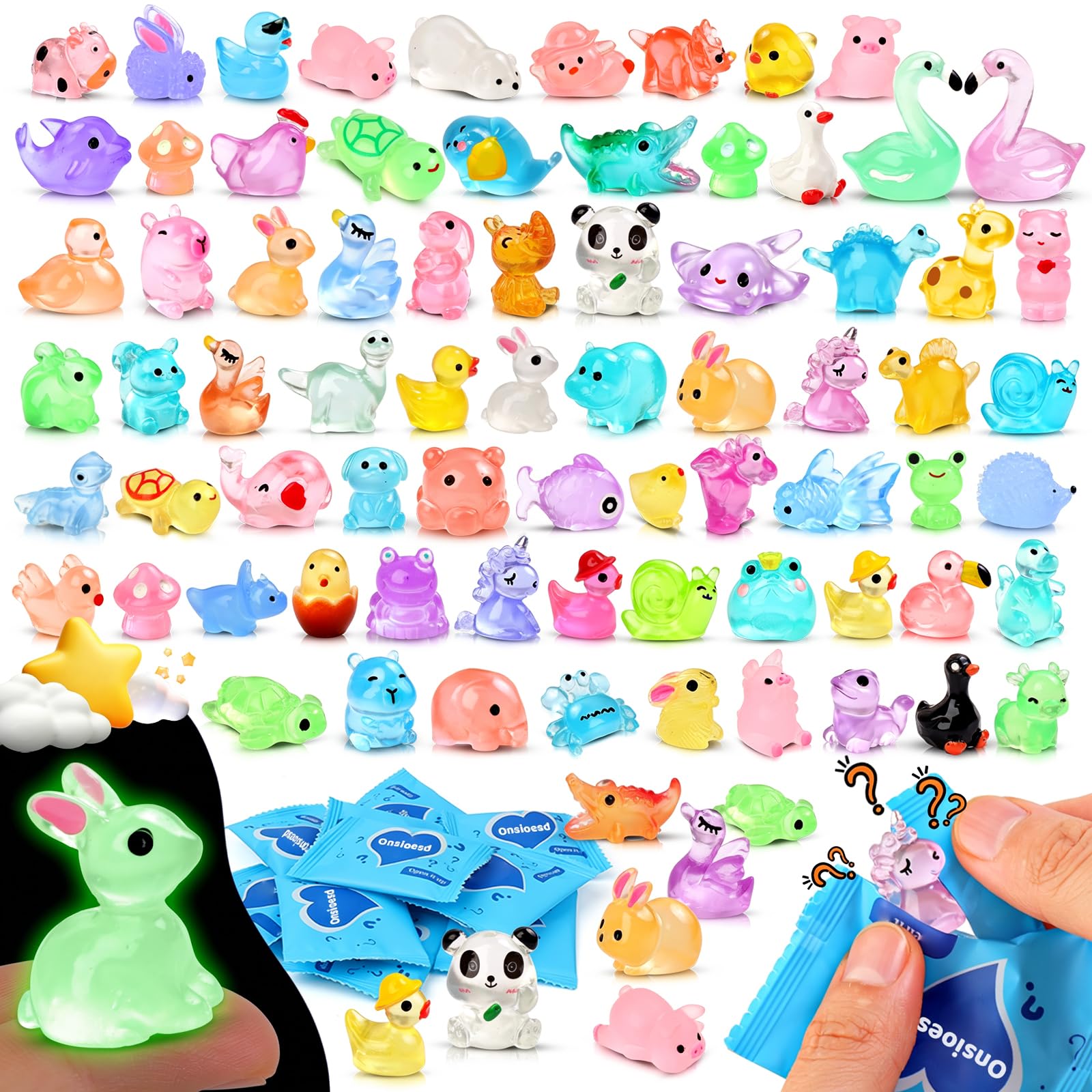 Onsioesd 100PCS Mini Glow in The Dark Animal Resin Models Mystery Resin Animals 