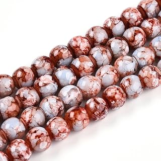 100 Pieces 8mm Round Opaque Glass Beads Oven Painted Glass Loose Beads for Earrings Necklaces Bracelets Jewelry DIY Crafts, Sienna