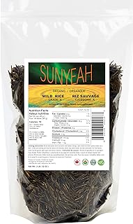SUNYEAH Organic Wild Rice, 2 LB, Grade A, Full Grain（Around 10-15mm）, Canadian North Saskatchewan Organic Ice Lake Harvest Wild Rice , NO-GMO, Gluten free, Vegan, Riz sauvage canadien, Riz sauvage biologique
