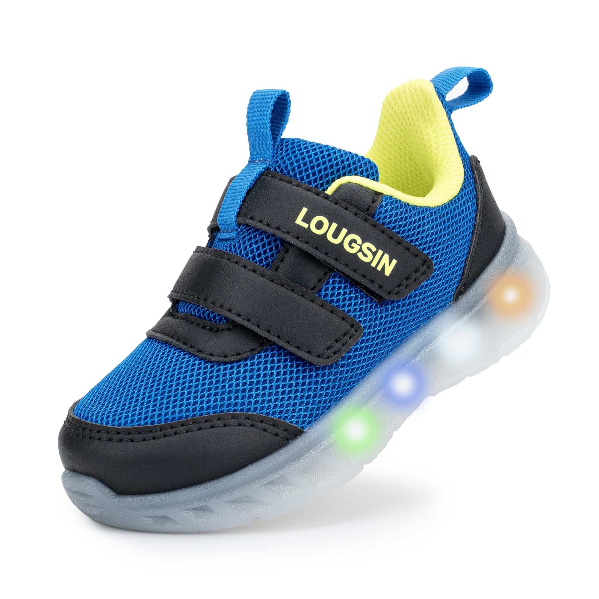 LOUGSIN Toddler Light Up Tennis Shoes Boys Girls Double Strap Sneakers