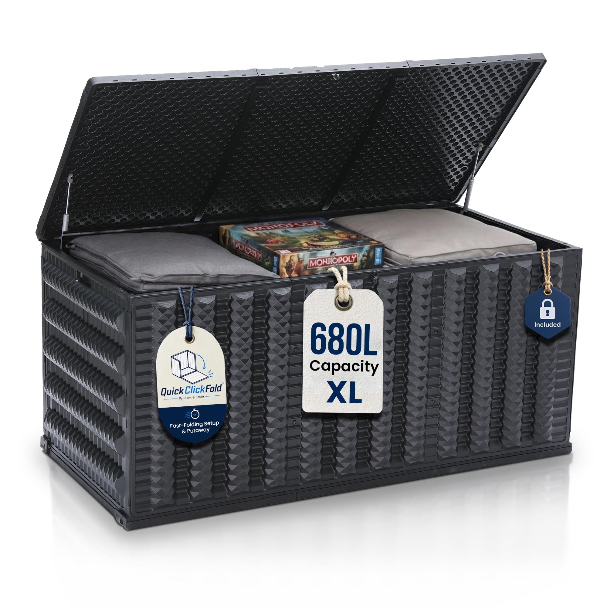 Olsen & Smith 680L Folding Garden Storage Box, Quick Setup & Space-Saving | Fold