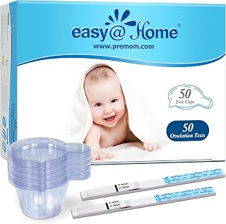 easy@Home Ovulation Predictor Kit, 50 LH Test Strips with 50 Urine Cups | Fertility Test Strips for Women (Width of 5mm), Designed for At-Home LH Monitoring, Daily Cycle Tracking